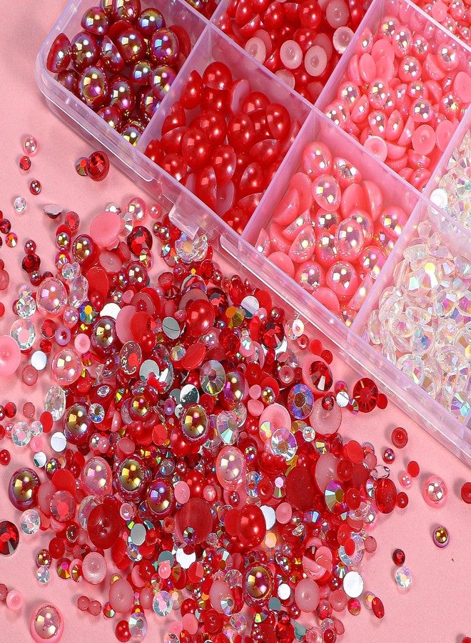 CESUSME 22000 Pcs Red Flatback Pearls and Rhinestones for Crafting, Resin Rhinestones Gems Pearls for Bedazzling, Mixed Size 3-6mm Half Pearl Gems for Nails Face Eyes Makeup Bottles Shoes DIY Crafts - Image 3
